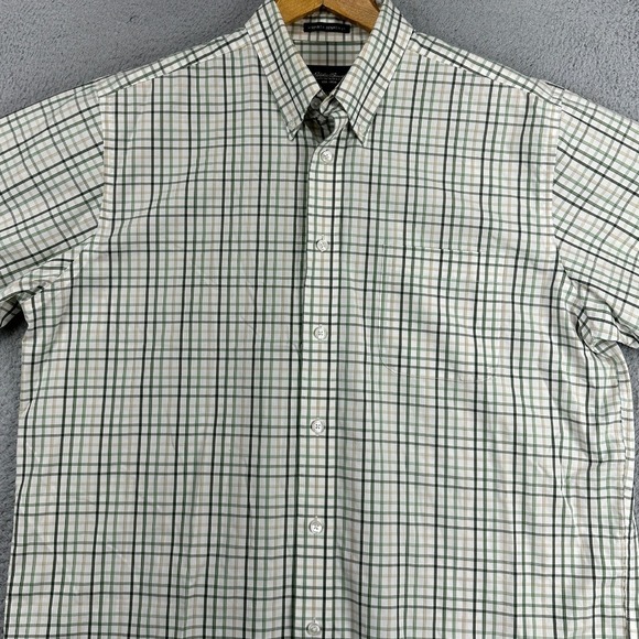 Eddie Bauer Button Down Shirt Mens Large‎ Tall Green Plaid Cotton Casual Comfort